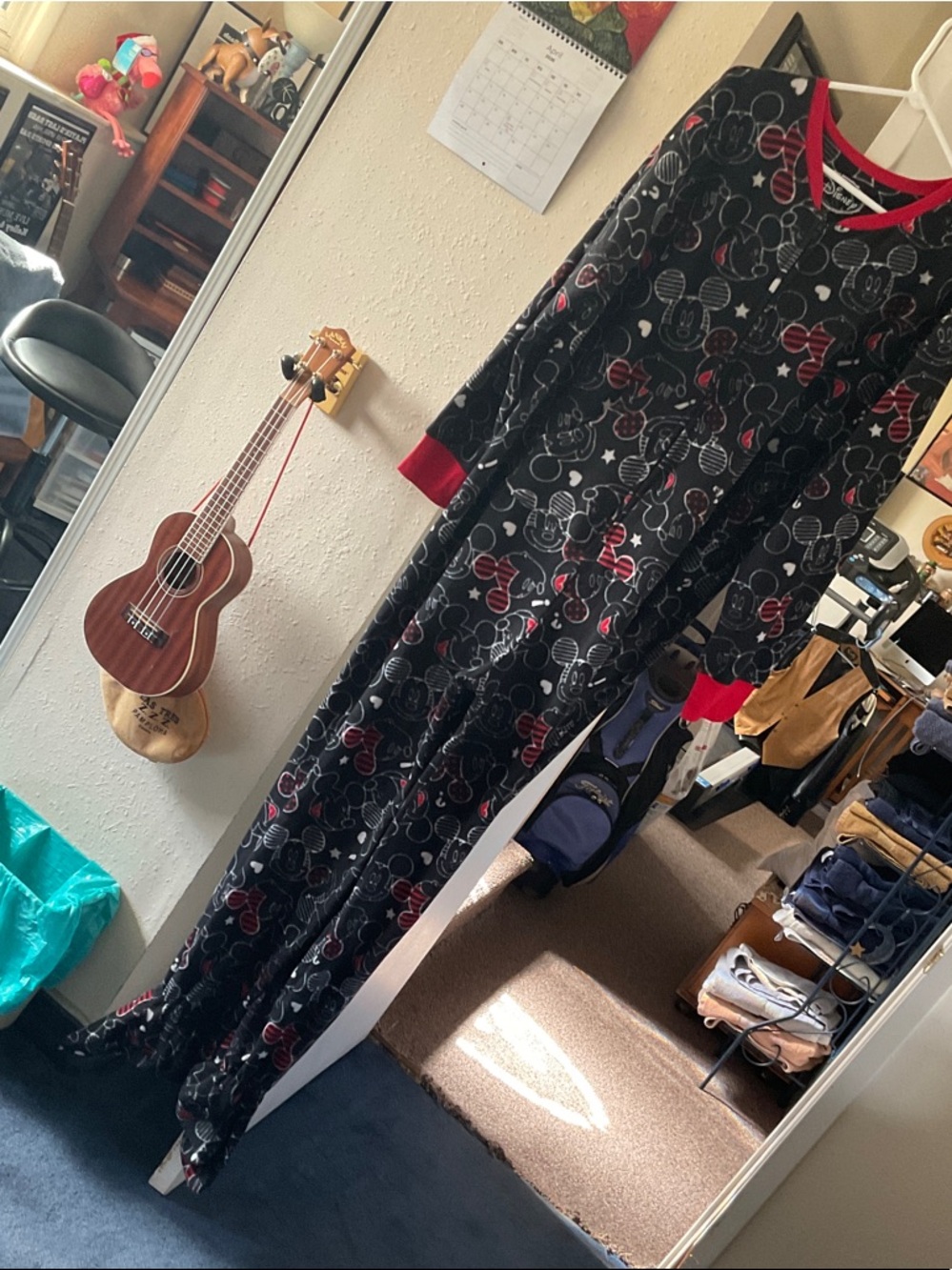 Disney Black & Red Mickey Mouse One-Piece Pajama Jumpsuit